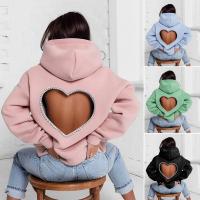 HOT★ผู้หญิง Hoodie Heart Shape Hooded Backless Hollow Out Rhinestone Keep Warm Pullover ฤดูใบไม้ผลิ Hoodie สำหรับ Club