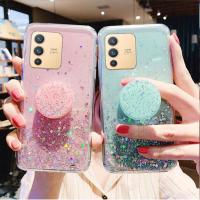 เคสโทรศัพท์โปร่งใสรูปดาวกากเพชรสำหรับ Vivo V23 S12 V23E โปรซิลิโคนนิ่มฝาครอบขาตั้งสำหรับ Vivo Y76S Y73S Y15S Y73 Y21