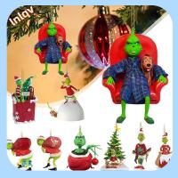 LNLQV Stole Christmas ตุ๊กตาผมสีเขียวแบน สีเขียวอ่อน อะคริลิค จี้ตกแต่งคริสต์มาส ของใหม่ ของตกแต่งแขวน จี้ต้นคริสต์มาส บ้านในบ้าน