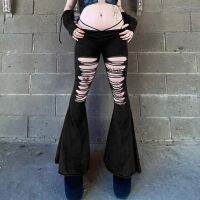 ♠ Yabi style strap design hollow hole low waist flared pants female hot girl all-match casual floor-length pants