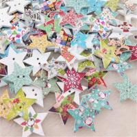 50/100pcs Merry Christmas Star Wood Buttons 25mm Sewing Craft Mix Lots WB195 Haberdashery