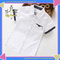 【จัดส่งที่รวดเร็ว✨】Summer Boys Short Sleeves Shirts Polka Dot Printing Casual Lapel Button Down Cotton Tops