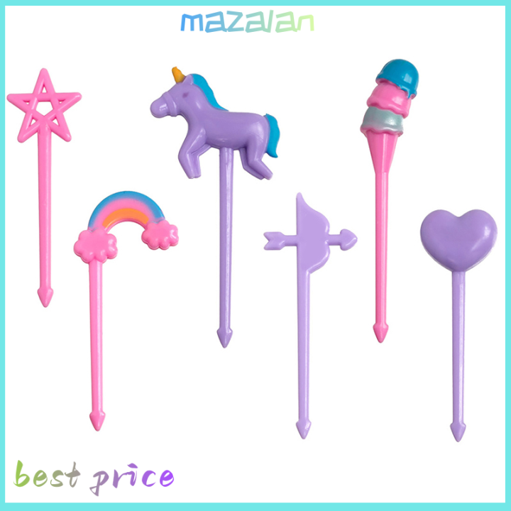 mazalan-ชุดส้อมผลไม้อาหารการ์ตูนขนาดเล็ก6ชิ้นสำหรับเด็กกล่องเบนโตะของตกแต่งเค้กส้อมของหวานงานปาร์ตี้