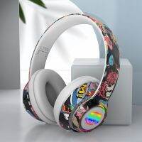 ♕✸ Graffiti Headphones Bluetooth 5.1 DJ Headset Wireless Gamer with Mic RGB LED Light For Kids PC Gamer Earphone Support TF Card