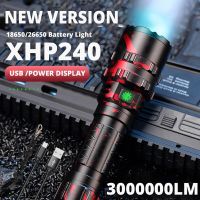 3000000LM ใหม่ XHP240ไฟฉาย LED กลางแจ้งกันน้ำ,แสงจ้าชาร์จด้วย USB ในระยะไกล + โคมไฟ L2ไฟล่าสัตว์ C8ทรงพลัง