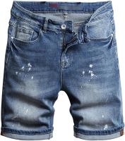 Mens Casual Straight Fashion Jean Shorts Multi-Pocket Relaxed Fit Denim Shorts Distressed Classic Short Pants