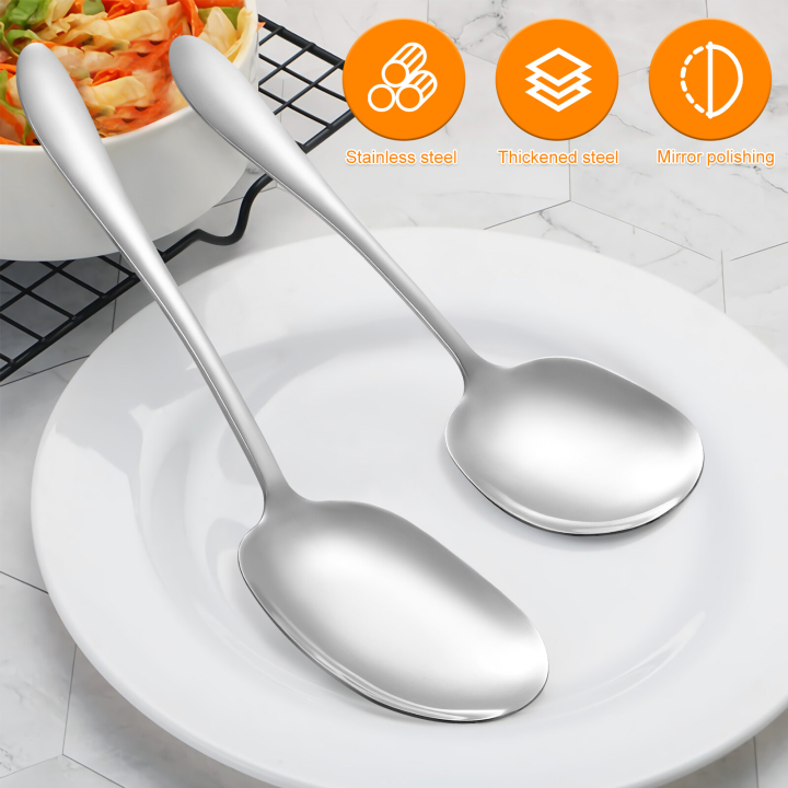 สแตนเลส-flatware-ช้อนส้อมโลหะอุปกรณ์ครัวบิ๊กช้อนข้าวช้อนให้บริการอาหาร