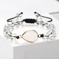 hotx【DT】 8mm Beaded Btracelet Transparent Stone Pendant Braided Bangles Adjustable Wrist String Jewelry