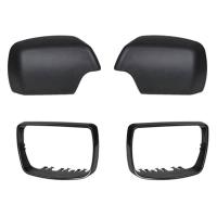 1Pair Car Black Rearview Mirror Cover Shell Side Mirror Caps with Frame Replacement for-BMW E53 X5 2000-2006