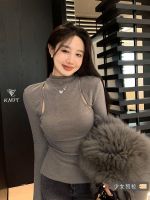 original Uniqlo NEW Hot girl half turtleneck sweater womens autumn new design niche black hollow bottoming shirt top