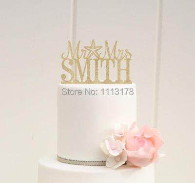 Glitter Wedding Cake Topper Design Custom Last Name ocean Wedding Cake Toppers starfish Mr and Mrs Topper