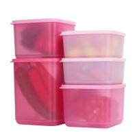 Tupperware ชุดสี่เหลี่ยมแช่เย็นใหม่ 5 -ชุดชิ้น กล่องเก็บของสดในตู้เย็นกล่องเก็บผักและผลไม้ปิดผนึก