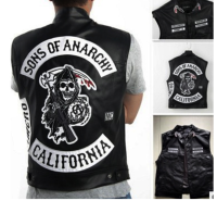 Motorcycle Leather Vest Men Son of anarchy Spring New Fashion Punk Sleeveless Jacket V Neck Plus Size Waistcoats เสื้อกั๊ก