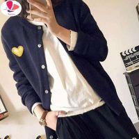 ♦❣ (Have Eye) PLAY Cardigan Embroidery Long-sleeved Single-breasted Wool Polyester Loose Sweater