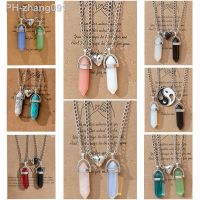 Hexagon Pendant Necklace Couple Magnetic Heart Shaped Splicing Necklaces Natural Quartz Crystal Women Men Jewelry Gift