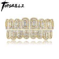 TOPGRILLZ 2021ชุดบาแกตต์ใหม่ที่ครอบฟันแฟชั่นฮิปฮอปคิวบิกเซอร์โคเนียปูไมโครสีขาว14K เครื่องประดับฮิปฮอปสีขาวสำหรับผู้ชายผู้หญิง