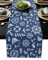 Corinada Nautical Blue Anchor Rudder Boat Lighthouse Table Runner Wedding Party Decor Flag Home Dining Cotton Linen Tablecloth