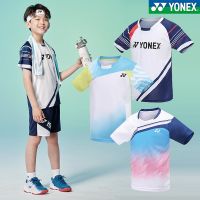 YONEX Yonex 2023ชุดฝึกแบดมินตันเด็ก,กางเกงขาสั้นกีฬาแขนสั้นแห้งเร็วสำหรับเด็กผู้ชายและเด็กผู้หญิง