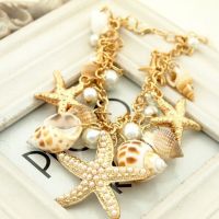 【LK】Women Ocean Sea Shell Starfish Faux Pearl Pendant celet Bangle Jewelry Gift