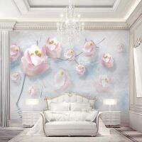 △ Decorative wallpaper Beautiful flowers water reflection 3D stereo jewellery TV background wall