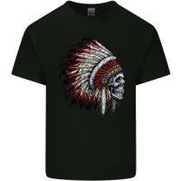 Indian Skull Headdress Motorcycle Motorcycle Mens Cotton T-Shirt T-Shirt Top Street Wear T-Shirt All-Match Top Round Neck Pure Cotton Short-Sleeved Men Women Same