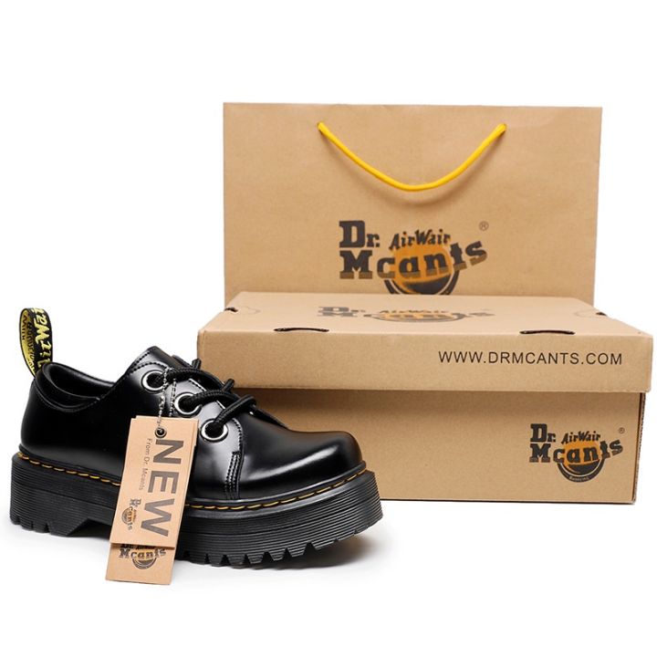 picturesque Dr. Martens 1461 thick bottom 3-hole Quad Martin shoes Women's  Big Eye leather British square head leisure platform short boots women