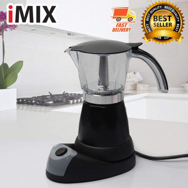I-MIX Electric Moka Pot หม้อต้มกาแฟไฟฟ้า หม้อต้มกาแฟสด มอคค่าพอท ไฟฟ้า สำหรับ 6 ถ้วย สีดำ