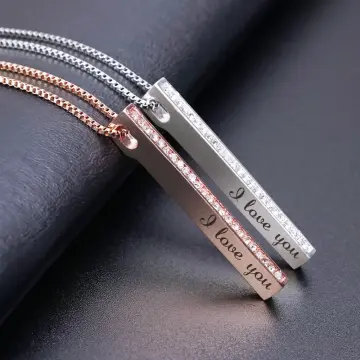 Engraved Vertical Bar Pendant Necklace - Danique Jewelry