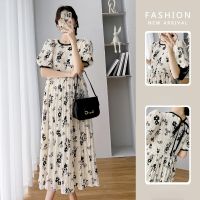 【DT】hot！ Maternity Dresses New 2022 Temperament Pleated Korean Loose Floral Short-sleeved Fashion Pregnancy Skirt