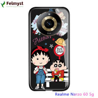 สำหรับ Realme 11 5G Realme Narzo 60 5G การ์ตูนญี่ปุ่นอะนิเมะ Chibi Maruko สติ๊กเกอร์ซากุระโมโมโกะเคสมือถือสำหรับเด็กผู้หญิงกระจกนิรภัยมันวาวปลอกฝาหลัง