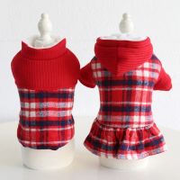 Christmas Red Plaid Dogs Couple Clothes Pet Two-Legged Warm Cotton Padded Dog Coat And Dresses For 2023 Autumn And Winter