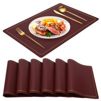 6ชิ้นหรูหราหนัง PU Placemats ตารางกันน้ำลื่นป้องกันความร้อนห้องครัวร้านอาหารนอร์ดิกฉนวนกันความร้อนรถไฟเหาะแผ่นสเต็กแผ่น