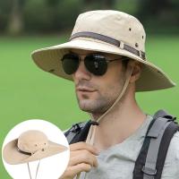 Summer Men Bucket Hat Belt Decorate Breathable 9cm Large Brim Sun Hat Outdoor Sport Hiking Fishing Cap Anti-UV Male Panama Caps