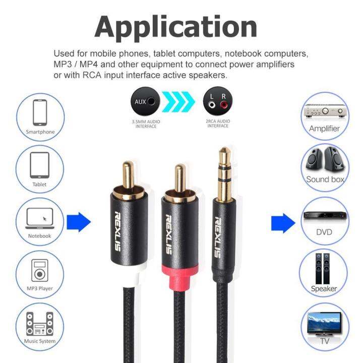 แจ็ค-3-5-มม-ชายกับ-2-rca-ฝ้ายถัก-aux-เคเบิ้ลสำหรับลำโพงโฮมเธียเตอร์