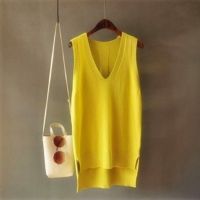 Women Clothes V-Neck Knitted Vest Female Sweater Women Loose Mid-Length Sweater Vest Ladies Pullovers Girls Waistcoat Pull Femme