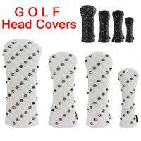 Golf Head Cover for Driver Fairways #3 #5 Hybrids PU Leather Rivets Golf Club Head Protector White Black