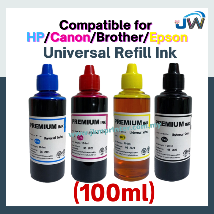 UNIVERSAL Inkjet Printer Refill Dye Ink 100 ml 4 Color (BK/C/Y/M) ANY