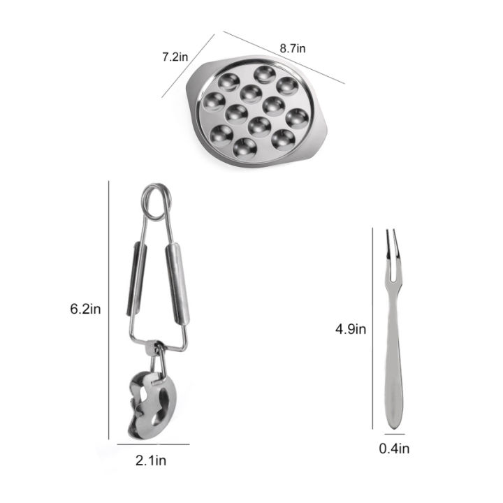 3ชิ้นสแตนเลสหอยสังข์แผ่นช่องย่างร้านอาหารอาหารทะเลแผ่นด้วยส้อมที่มีแหนบครัวอาหารทะเลเครื่องมือ