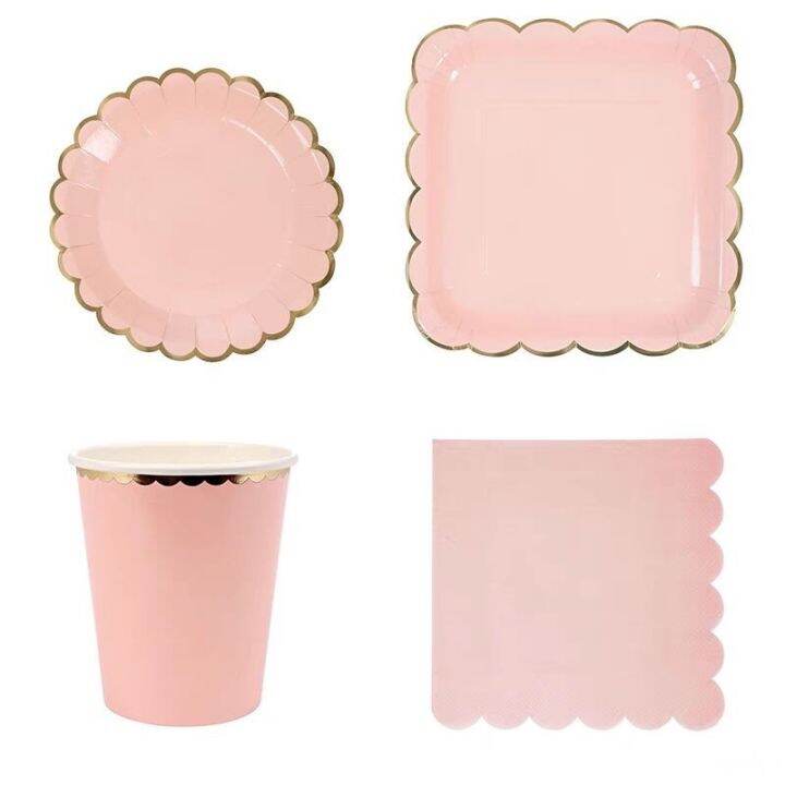 cw-disposable-paper-plate-cups-hot-stamping-dessert-plates-tableware-wedding-happy-birthday-supplies