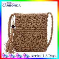 Solid Color Tassel Shoulder Handbags Women Woven Beach Casual Messenger Bag