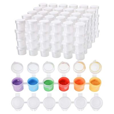 23New 24 Strips 144 Pots Empty Paint Strips Paint Cup Pots Clear Storage Containers Painting Arts Crafts And 20 Pcs Paint Brushes