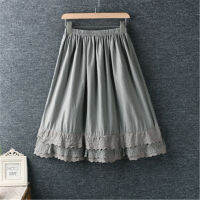 2021 Japanese Style Lace Ruffles Hem Wide Girl Skirt Cotton Saia flower High Waist Office Skirts Fashion Lace Skirts ZY5781