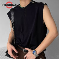 KYUSHUAD เสื้อกั๊กมีซิปแบรนด์อินเทรนด์เสื้อยืดแขนกุดรอบคอหลวมผู้ชายเสื้อกั๊กแขนกุด