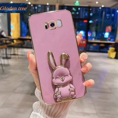 Andyh New Design For Samsung S8 S9 S10 S9 S10 Plus Case Luxury 3D Stereo Stand Bracket Smile Rabbit Electroplating Smooth Phone Case Fashion Cute Soft Case