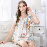 【 WYIN kitchen】 Women Ice Silk Sleepwear Set Nightdress Homewear Nightwear Pyjamas Female Lace V-neck Nightgown Plus Size 4XL 100kg