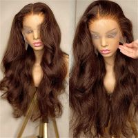 【jw】✉☌  13x4 Frontal Human Hair Wigs Colored Transparent Preplucked Front Wig Raw 180