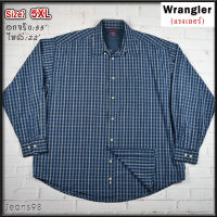 Wrangler®แท้ อกจริง 55 ไซส์ 5XL เสื้อเชิ้ตผู้ชาย แรงเลอร์ แขนยาว สีกรม