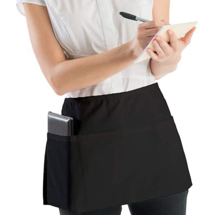 6-pack-black-waist-aprons-with-3-pockets-half-aprons-for-waitress-waiter-24-x-12-inch-server-aprons-for-holding-server-book-guest-check-card-holder