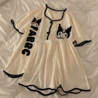 Sanrio Summer Sleepwear Kuromi My Melody Anime Doll Polyester Women Kawaii Girl Soft Short Sleeve Shorts Set Fashion Homewear