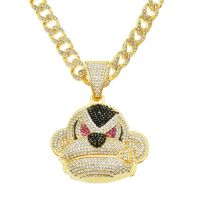 [COD] European and hip-hop full diamond three-dimensional monkey pendant necklace trendy domineering cool Cuban chain orangutan accessories
